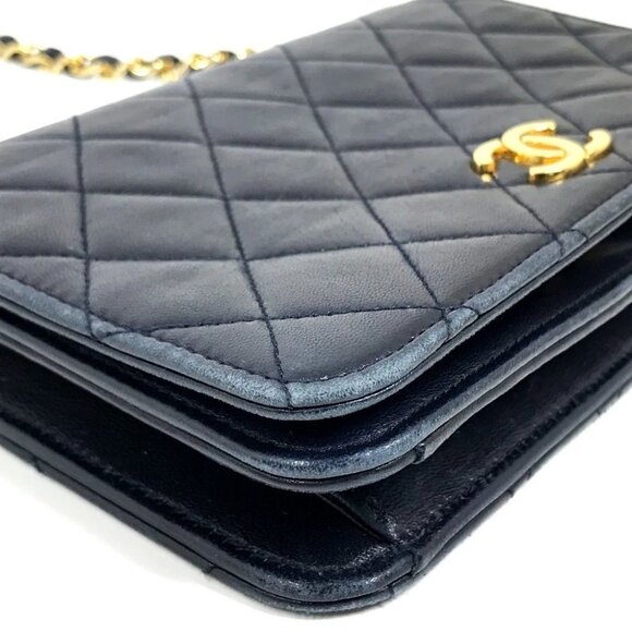 CHANEL CC Matelasse/Shoulder Chain Shoulder Bag Lambskin Leather Navy - Picture 3 of 16